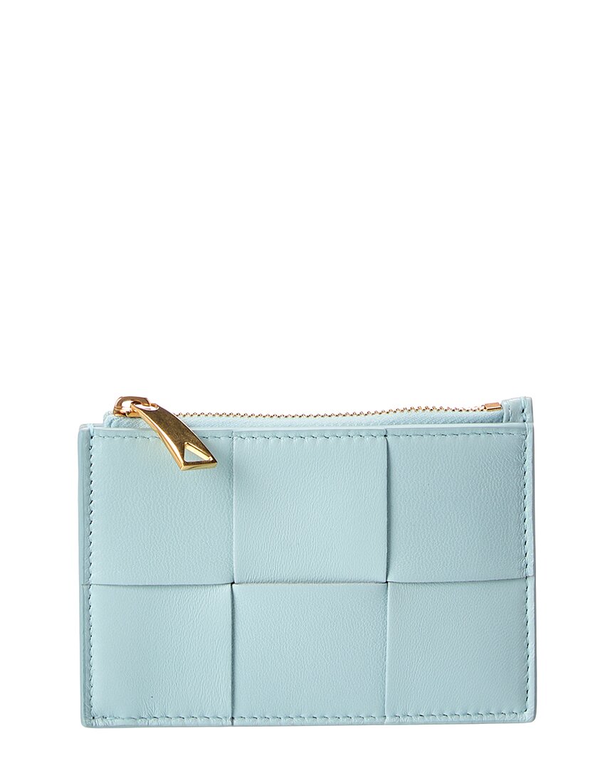 Bottega Veneta Cassette Zippered Intreccio Leather Card Case In Blue