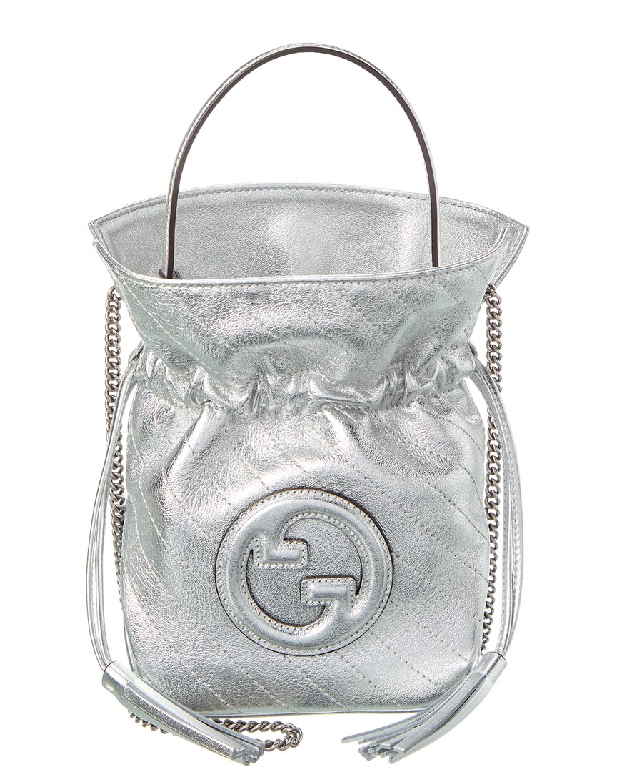 Shop Gucci Blondie Mini Leather Bucket Bag In Silver