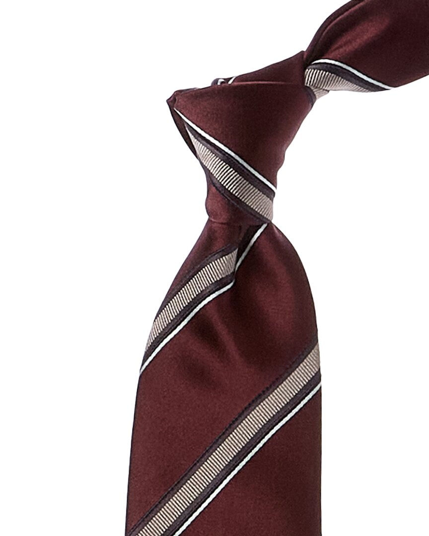 Brunello Cucinelli Red Diagonal Stripe Silk-blend Tie