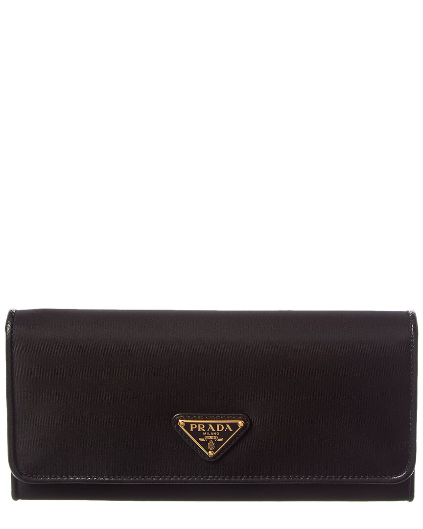 Prada Logo Tessuto & Leather Continental Wallet