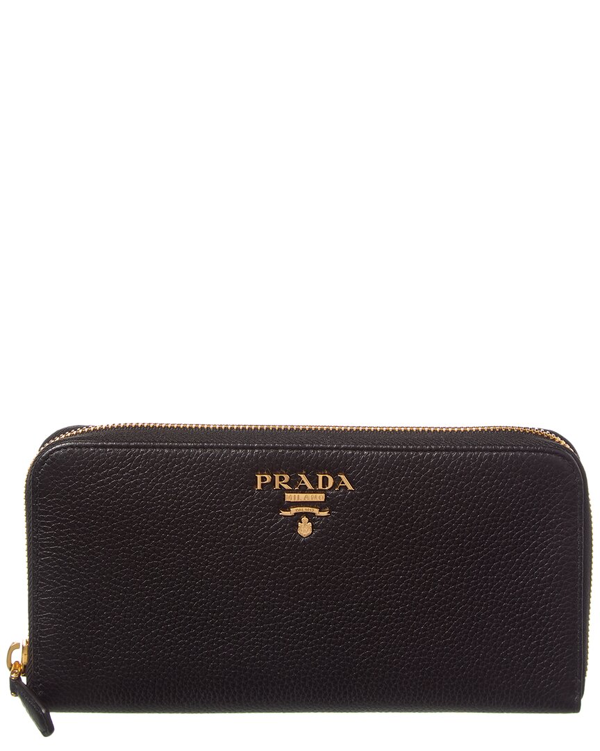 Prada Logo Leather Zip Around Wallet