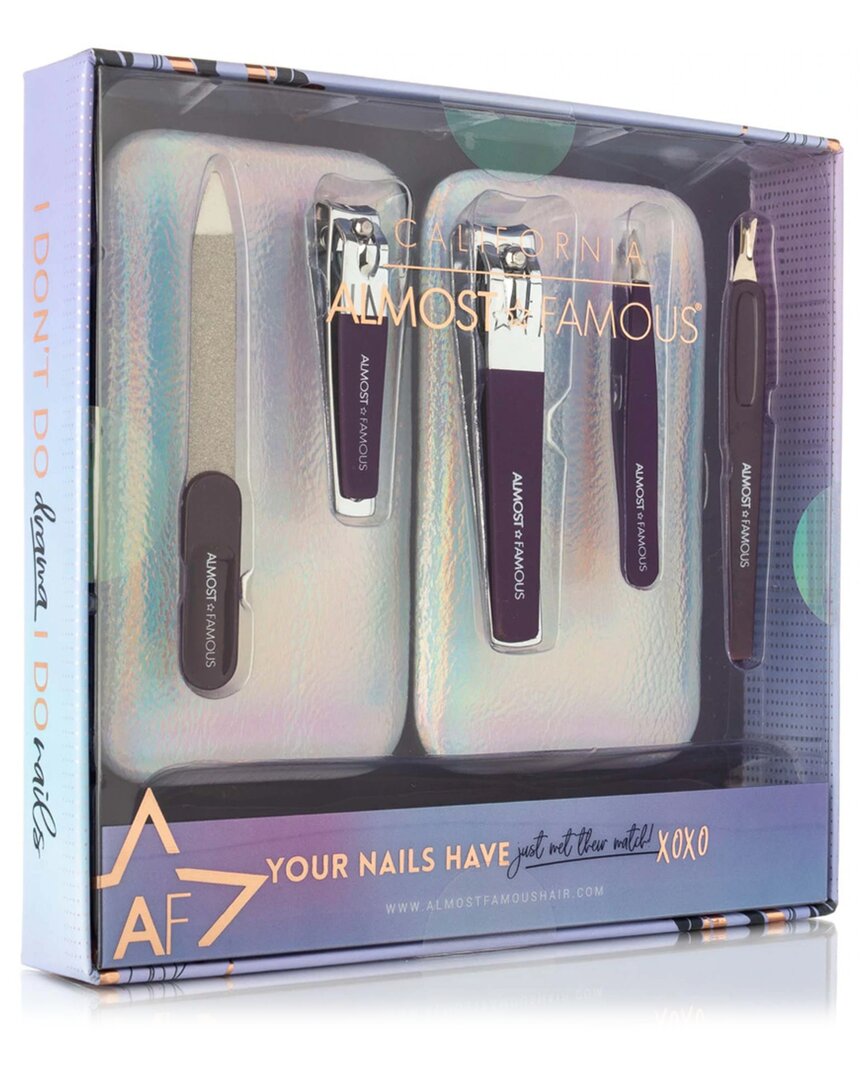 Almost Famous Manicure Kit W/ Holographic Travel Case - Silver Chrome Holographic