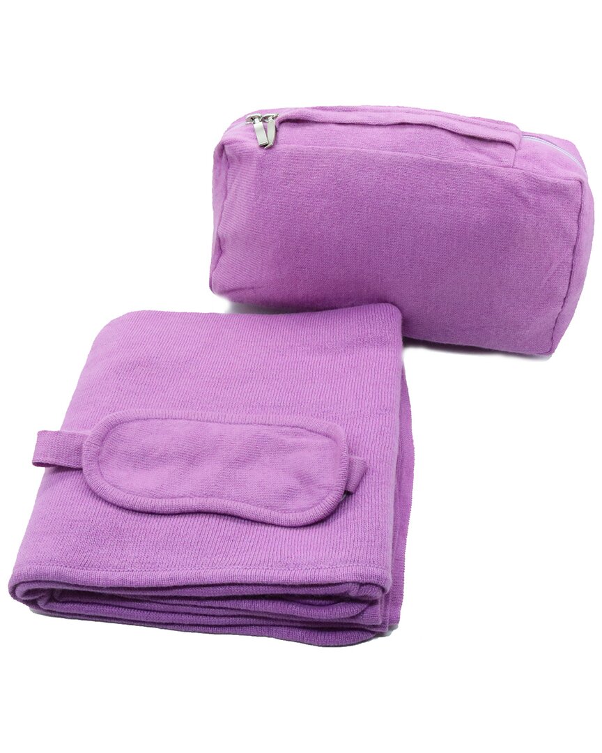 Shop Portolano Travel Wrap/throw, Eyemask And Zipper Bag With Handle In Solid Color In Lilac