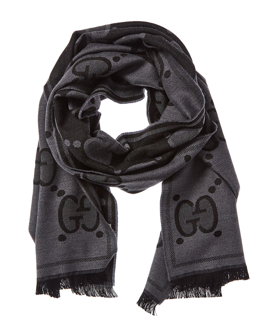 Gucci Gg Jacquard Wool Scarf In Black