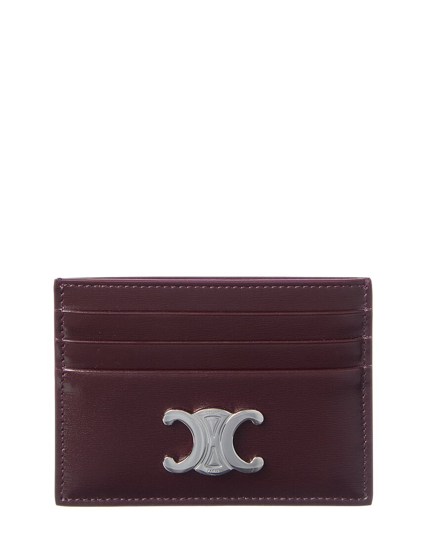 Celine Triomphe Leather Card Holder In Burgundy