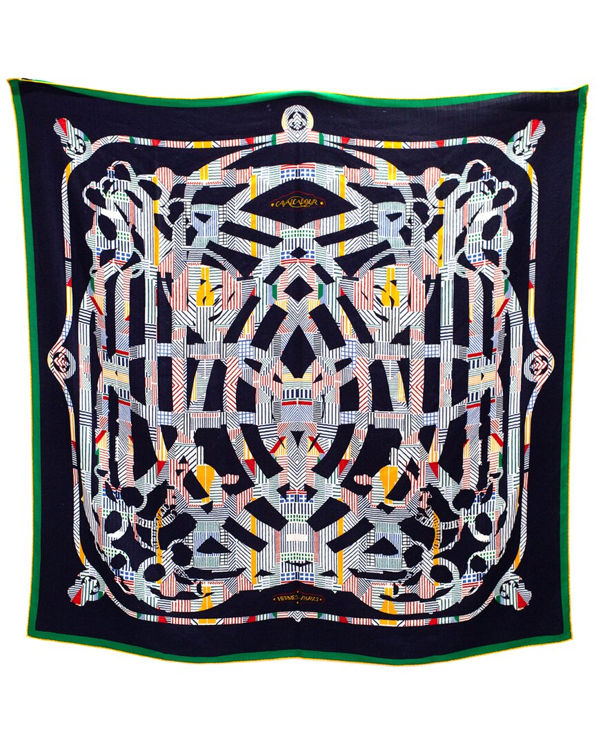 Pre-owned Hermes Hermès Geometric Print Long Cashmere & Silk-blend Shawl (authentic Pre-loved)