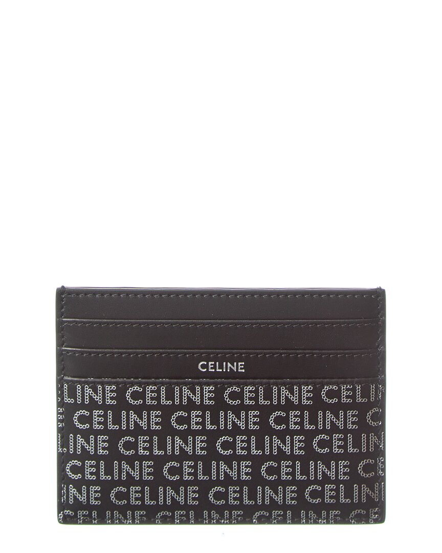 Shop Celine Logo Leather Card Case In Black