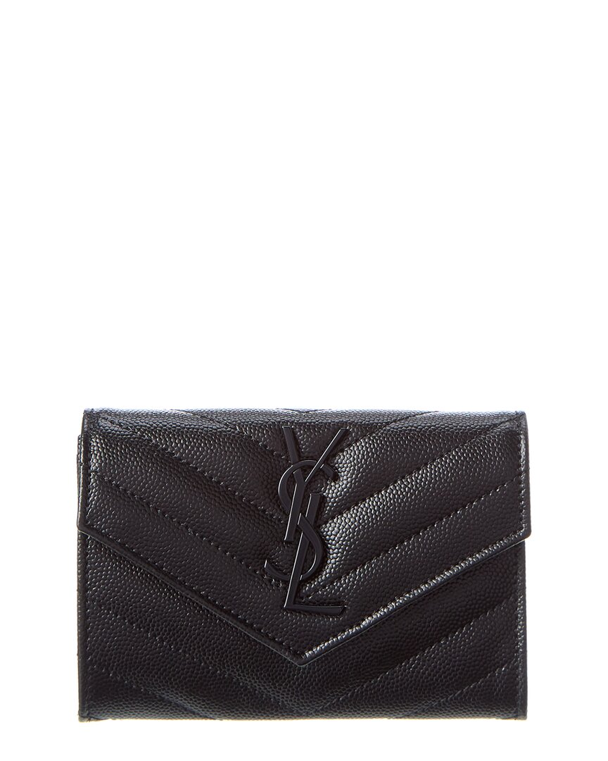 Shop Saint Laurent Small Matelasse Leather Envelope Wallet In Black