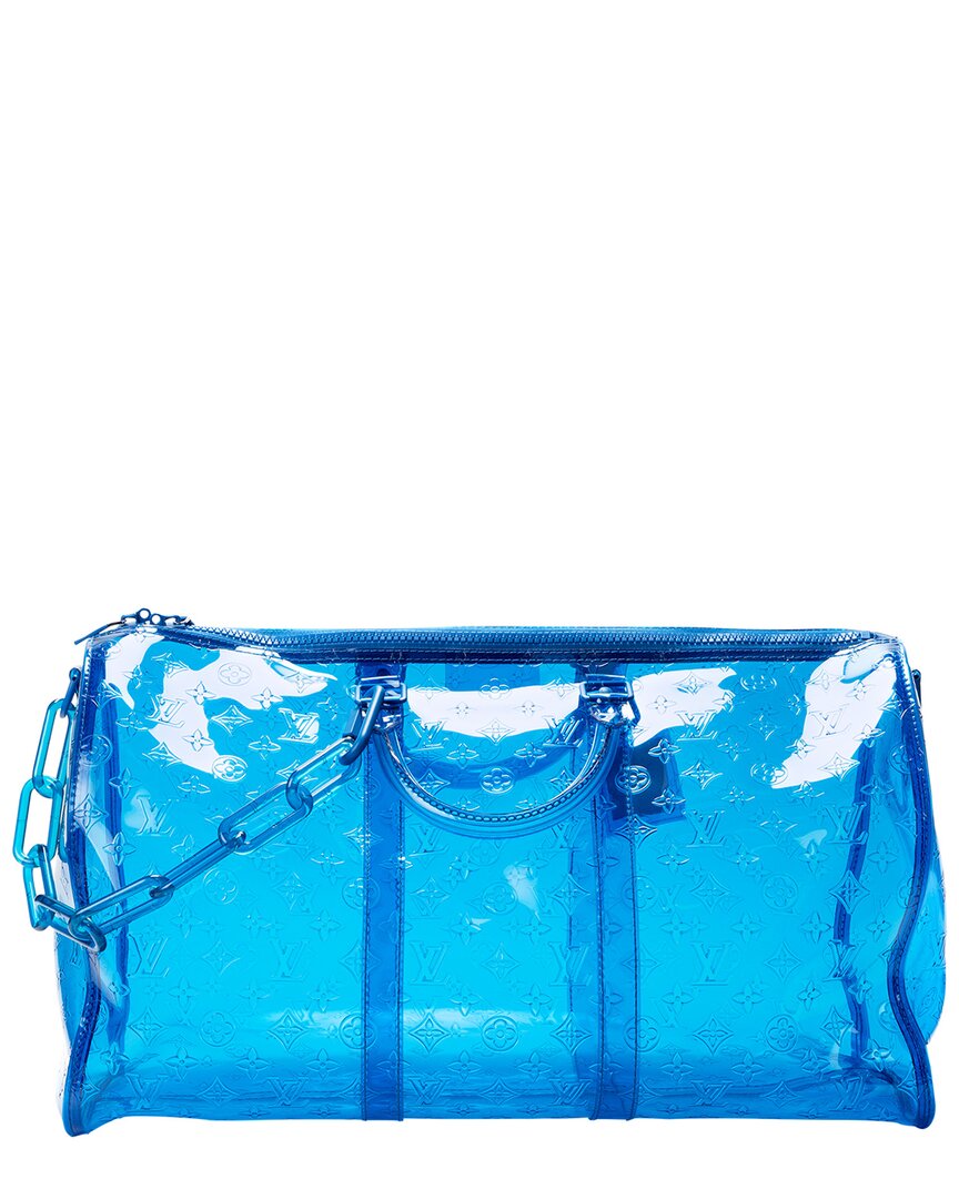 Pre-owned Louis Vuitton Limited Edition Blue Pvc Virgil Abloh Keepall 50 Bandouliere (authentic )