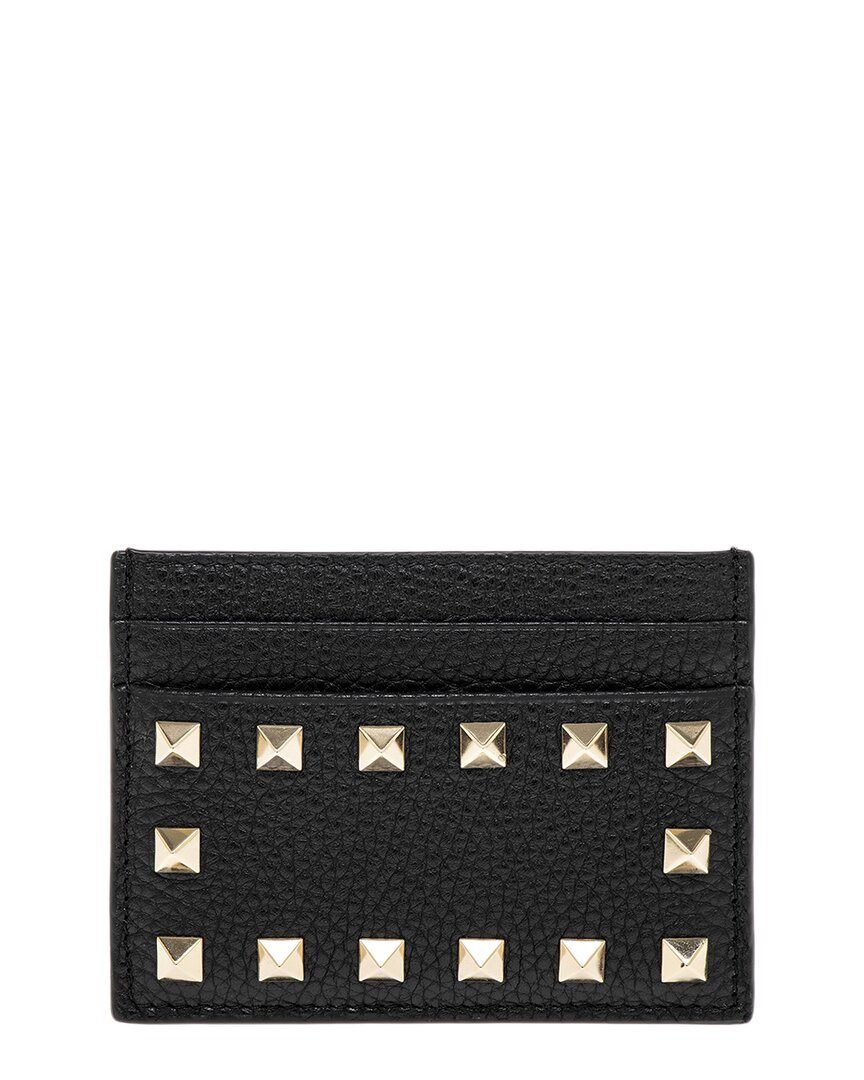 Shop Valentino Rockstud Grainy Leather Card Holder In Black