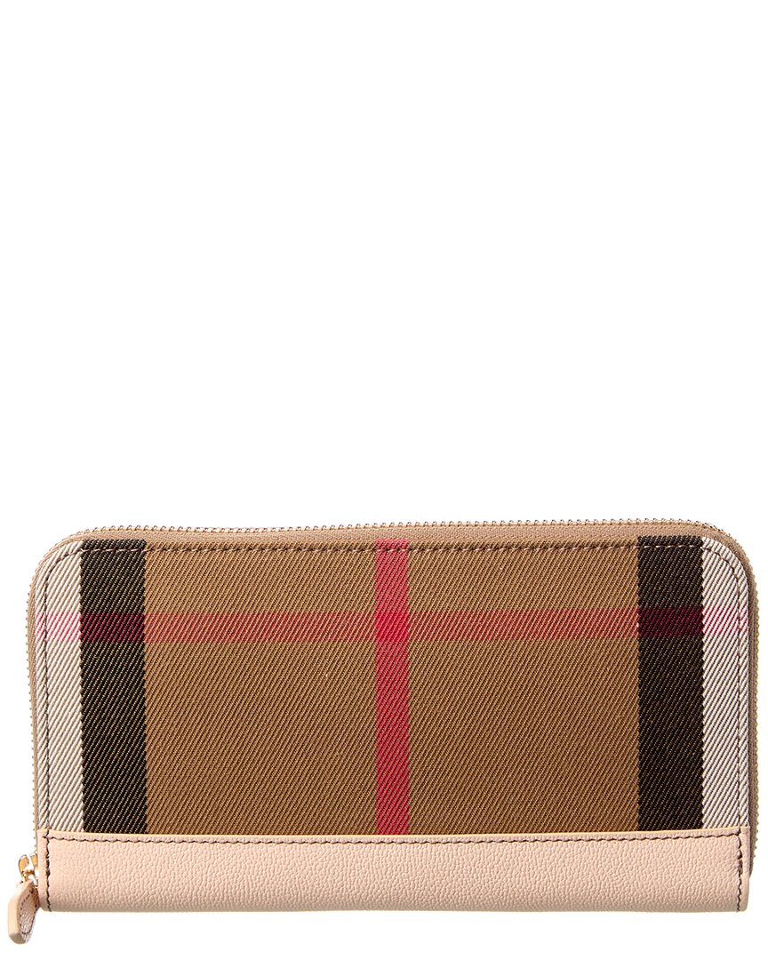 Burberry Check Canvas & Leather Zip Around Wallet