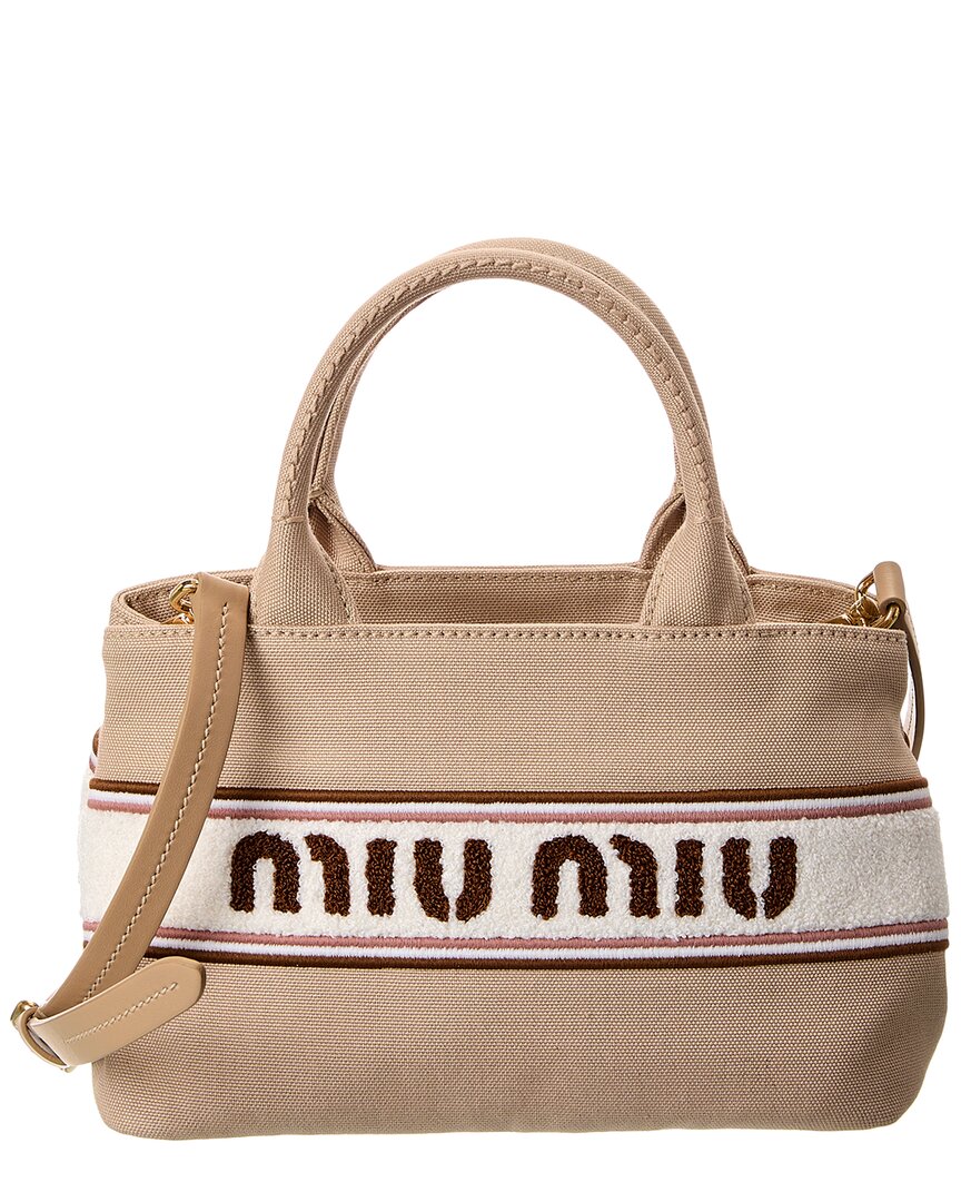 Miu Miu Flocked Canvas Top Handle Tote Bag