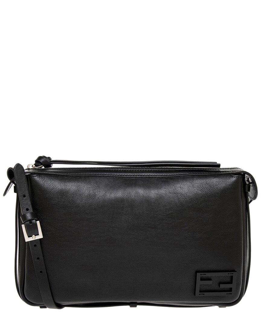 Shop Fendi Simply Medium Leather Shoulder Bag In Black