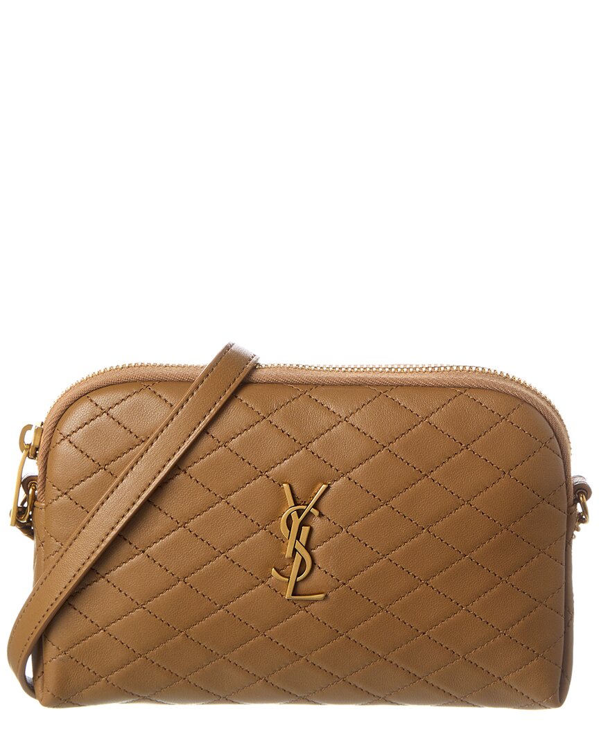 Saint Laurent Gaby Zipped Quilted Leather Crossbody In Brown