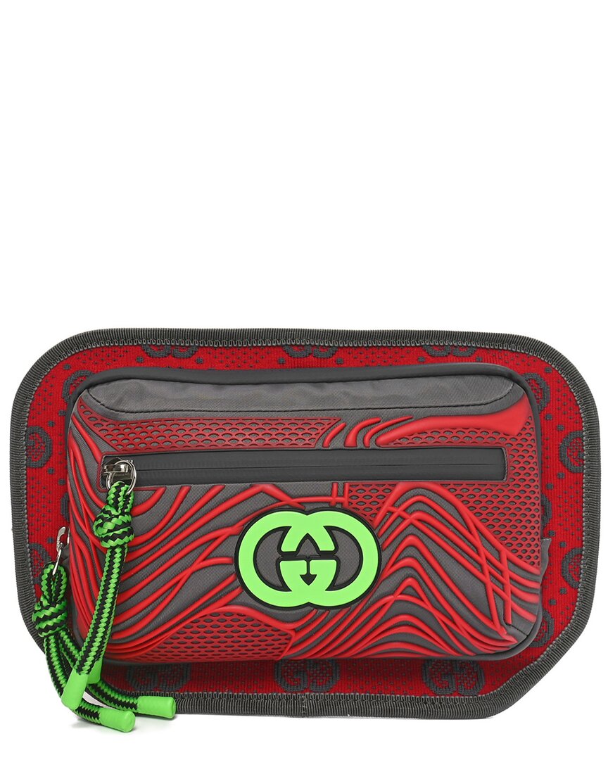 Gucci Green Jersey Gg Canvas All Over Sporty Belt Bag (authentic Pre-loved) In Burgundy