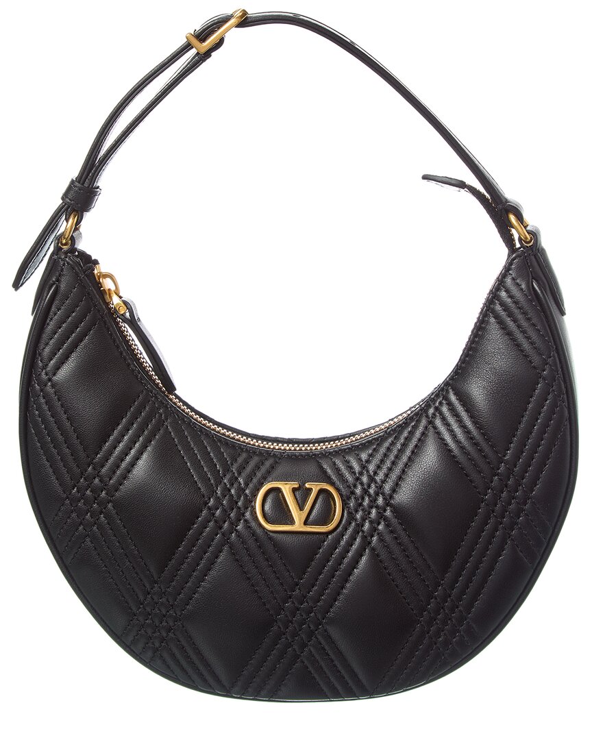 【関税&送料込】Valentino Garavani Black Leather Hobo Vlogo Valentino Garavani Valentino Vlogo Signature Leather Hobo