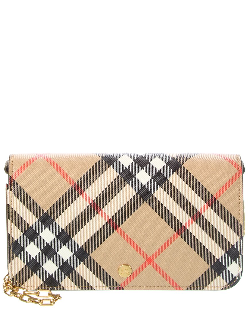 Burberry Check E-canvas & Leather Wallet On Chain