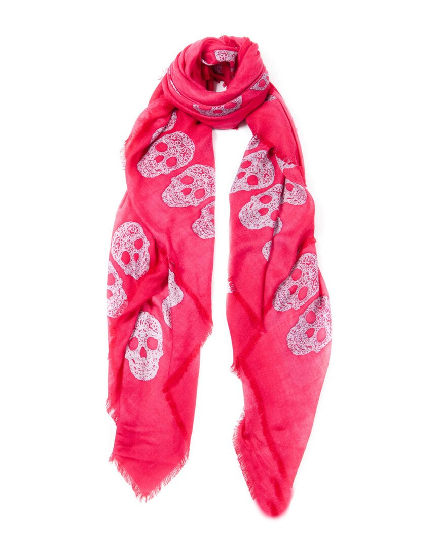 Blue Pacific Tissue Cashmere-blend Frida Skulls Scarf In Pink