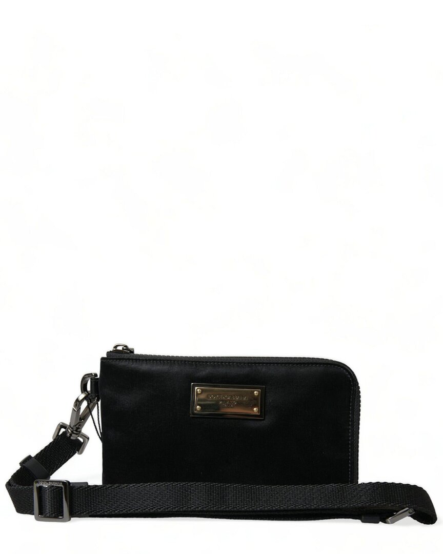 Dolce & Gabbana Nylon & Leather Pouch In Black