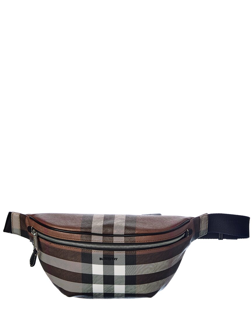 Shop Burberry Check Coated Canvas Belt Bag In Brown
