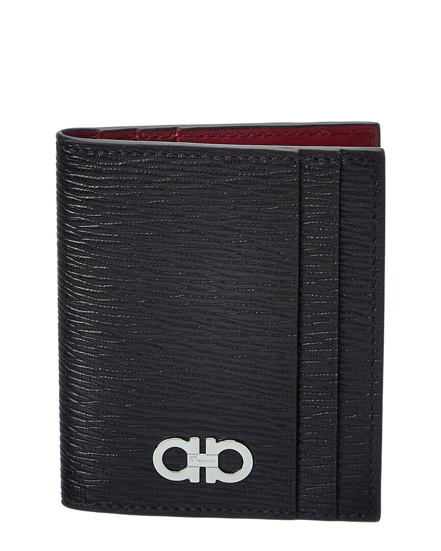Ferragamo Gancini Leather Card Case In Black