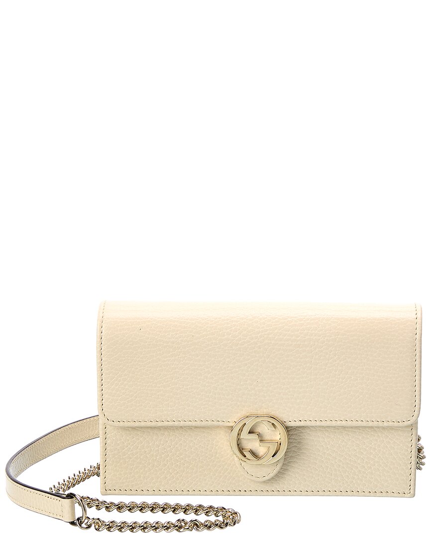 Shop Gucci Gg Leather Wallet On Chain In White
