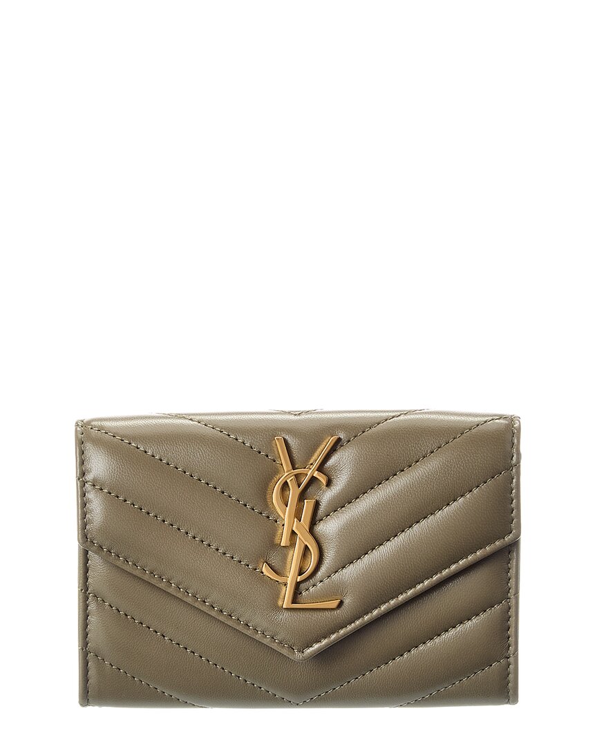 Saint Laurent Small Matelasse Leather Envelope Wallet In Green