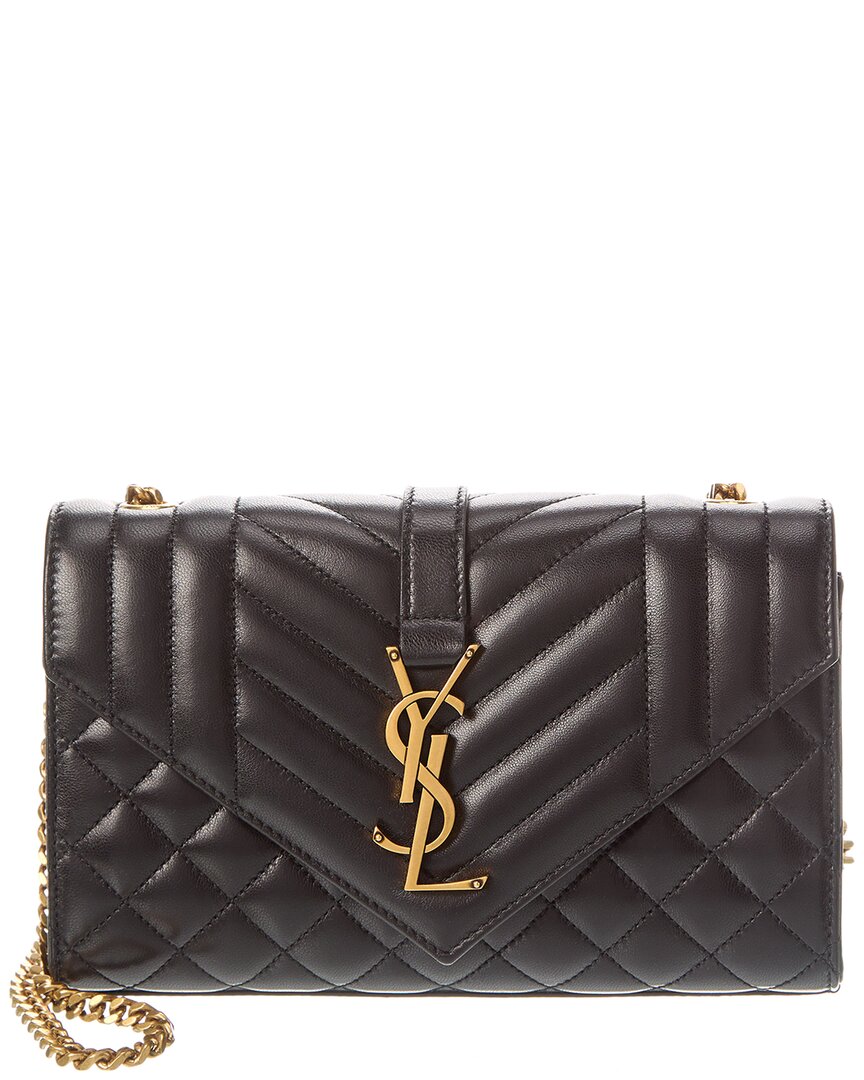 Saint Laurent Envelope Small Lambskin Leather Shoulder Bag In Black