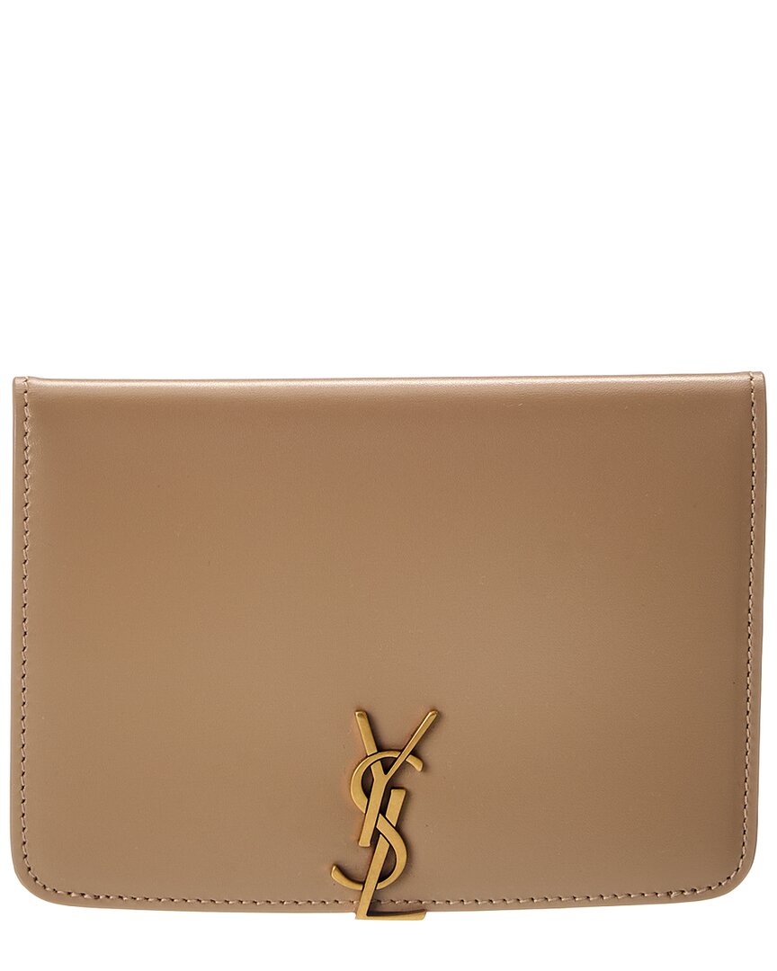 Saint Laurent Voltaire Leather Passport Case In Sand
