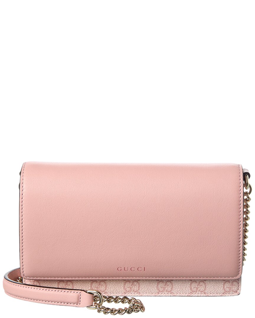 Gucci Gg Emblem Gg Coated Fabric & Leather Wallet On Chain