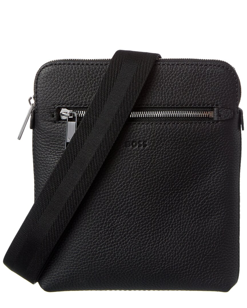 Hugo Boss Crosstown Leather Envelope Pouch In Black
