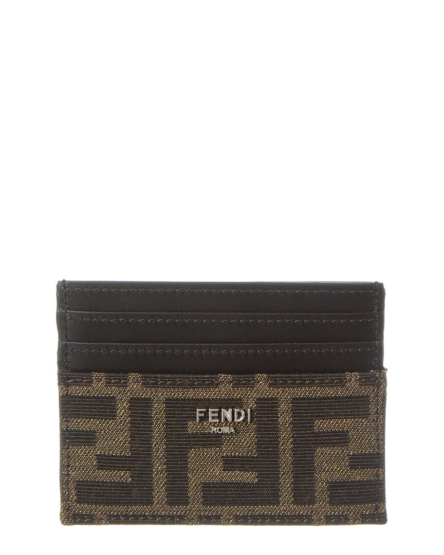 Fendi Silver/Brown Ff Leather Card Holder