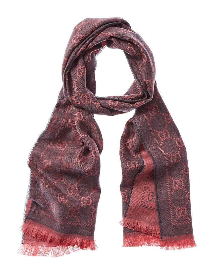 Gucci Gg Wool Jacquard Scarf In Pink