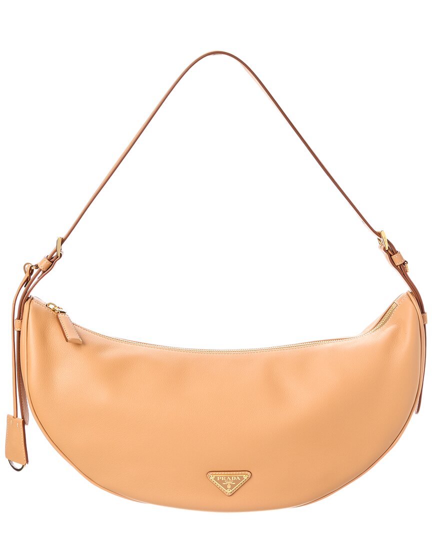 Prada Demi-lune Large Leather Hobo Bag In Brown