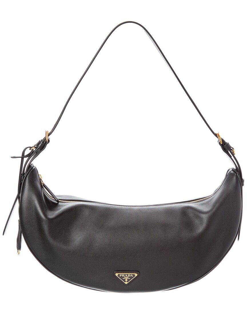 Prada Demi-lune Large Leather Hobo Bag In Black