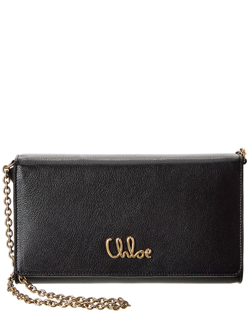 Chloé Iconic Leather Wallet On Chain In Black