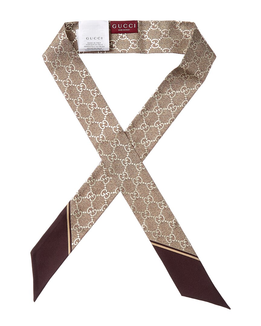 Gucci Gg Logo Printed Silk Neck Bow