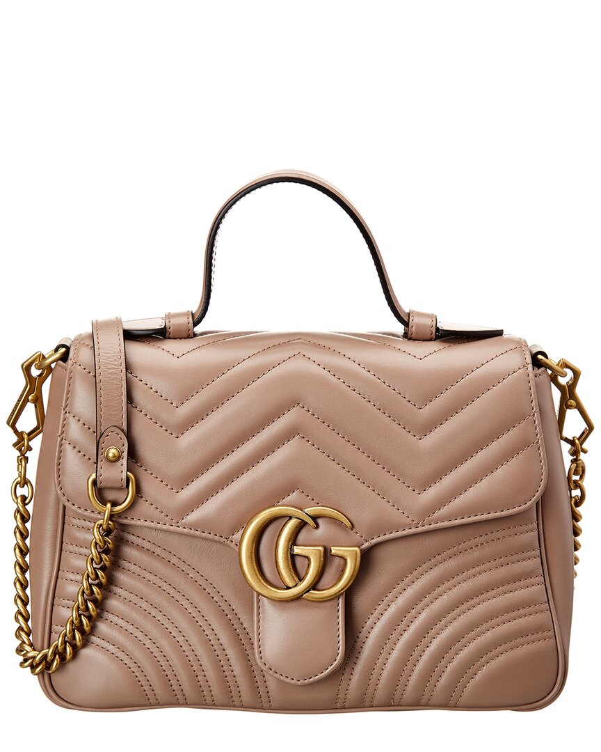 Gucci Gg Marmont Small Matelasse Leather Top Handle Satchel In Neutral