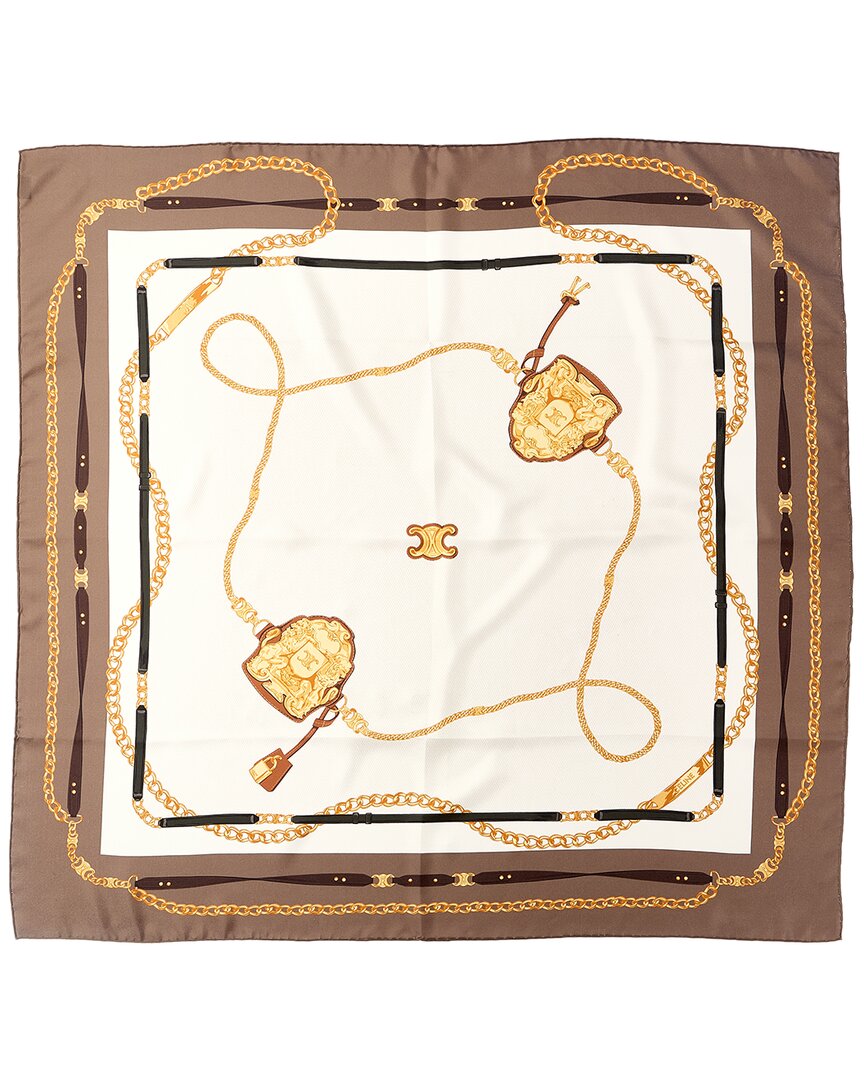 Celine Twill Mulberry Silk Heraldic Square In Brown