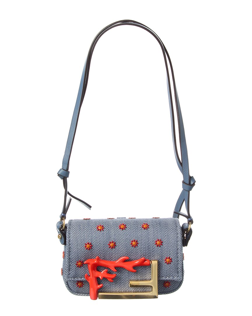 Fendi Dnu Inv Baguette Nano Denim Charm In Blue