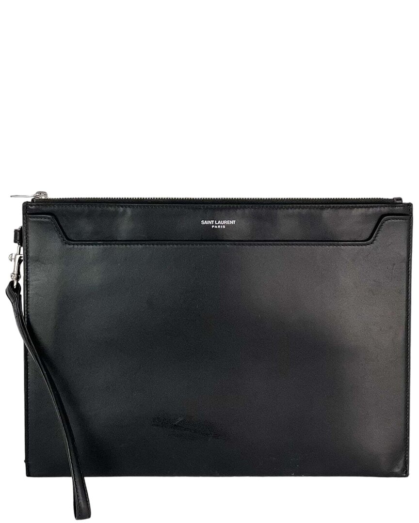 Saint Laurent Black Smooth Leather I-pad Case Clut In Black