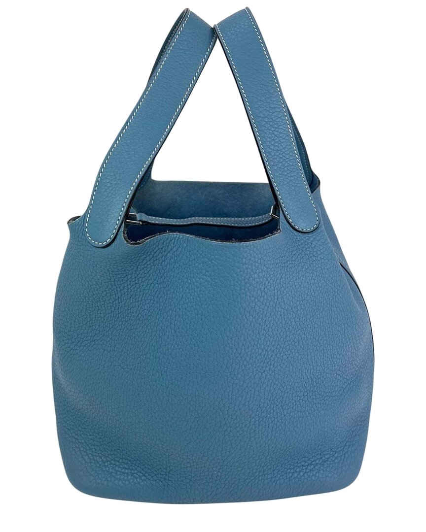Pre-owned Hermes Hermès Blue Taurillon Clemence Leather Picotin 22 Mm Handbag (authentic Pre-loved)