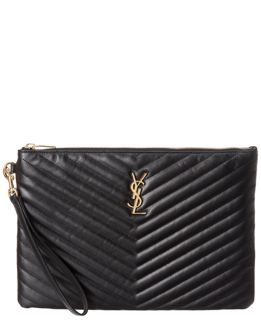 Saint Laurent Monogram Matelasse Leather Tablet Pouch In Black