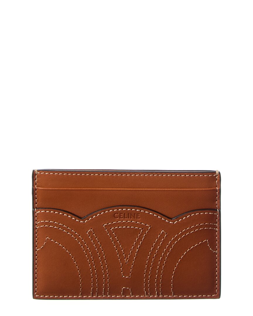Celine Leather Card Holder In Brown