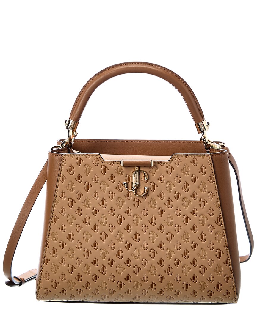 Jimmy Choo Varenne Mini Monogram Leather Satchel In Brown