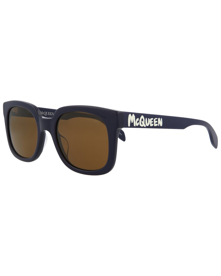 Alexander Mcqueen Brown Rectangular Mens Sunglasses Am0348s 004 53 In Blue / Brown