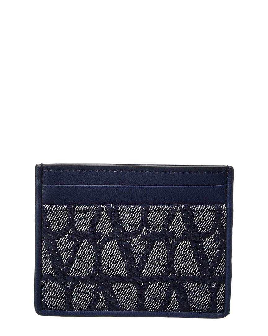 Shop Valentino Vlogo Toile Iconographe Canvas & Leather Card Holder In Blue