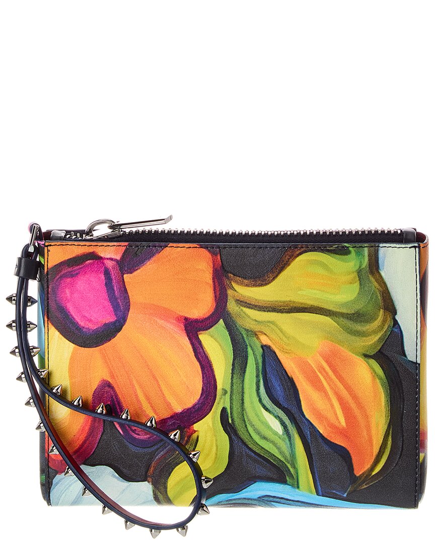 Christian Louboutin Cabata Floral Print Leather Pouch In Black