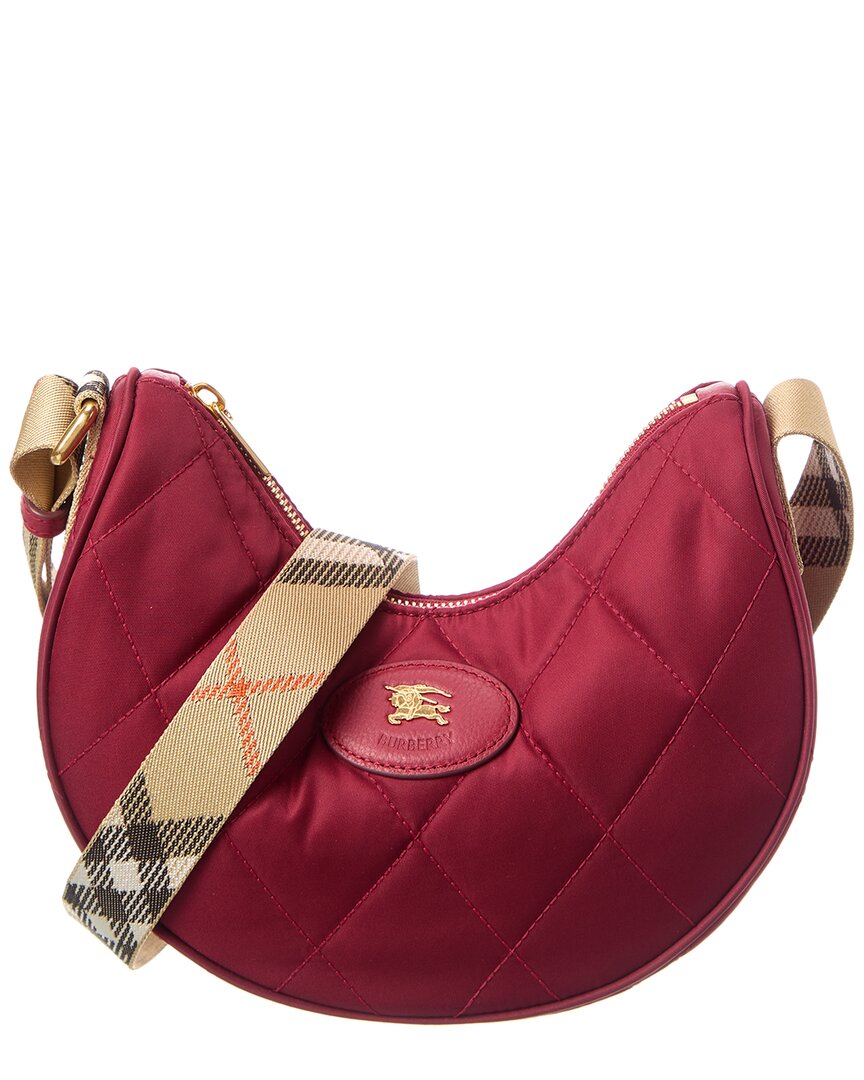 Burberry Horseshoe Quilted Canvas Hobo Bag In Red