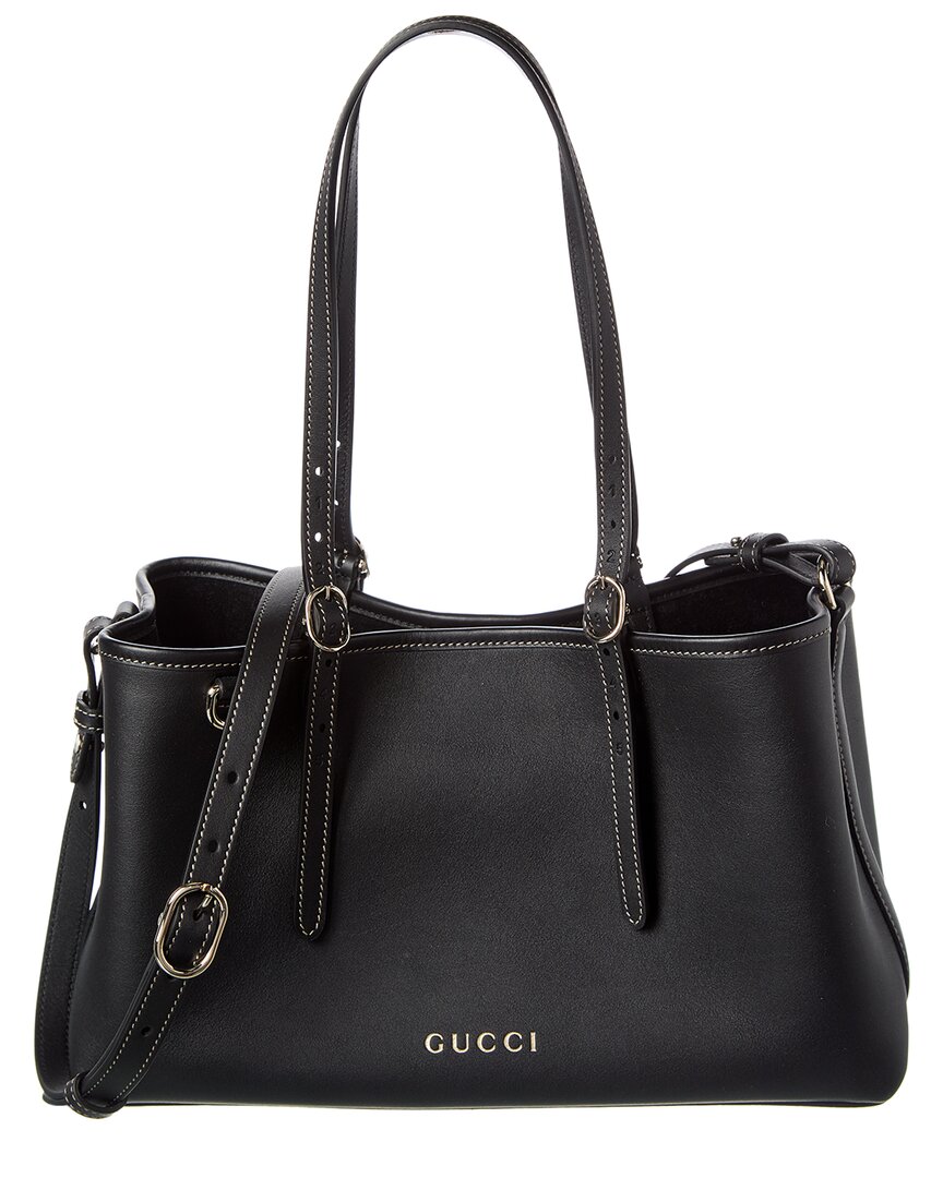 Gucci Gg Emblem Small Leather Tote In Black